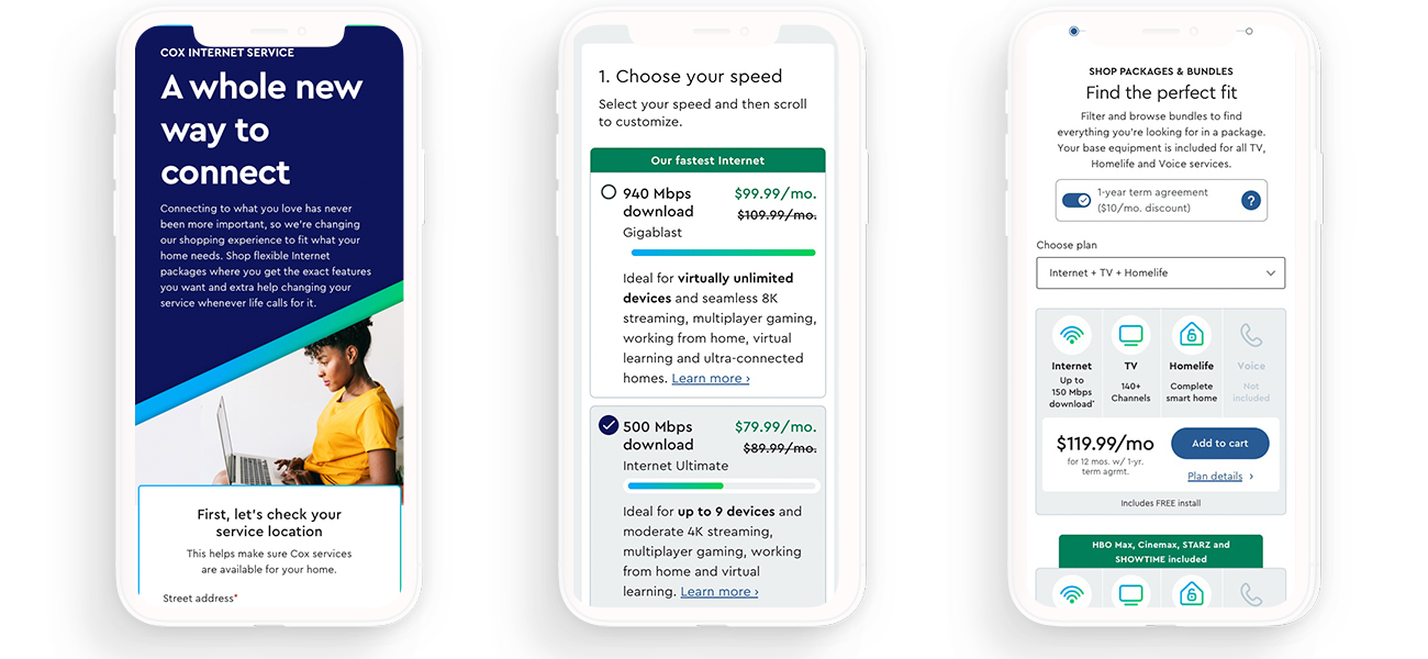 3 screens from the new shopping experience
