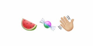 A watermelon emoji, a candy emoji and a hand wave emoji representing the lyrics to "Watermelon Sugar"